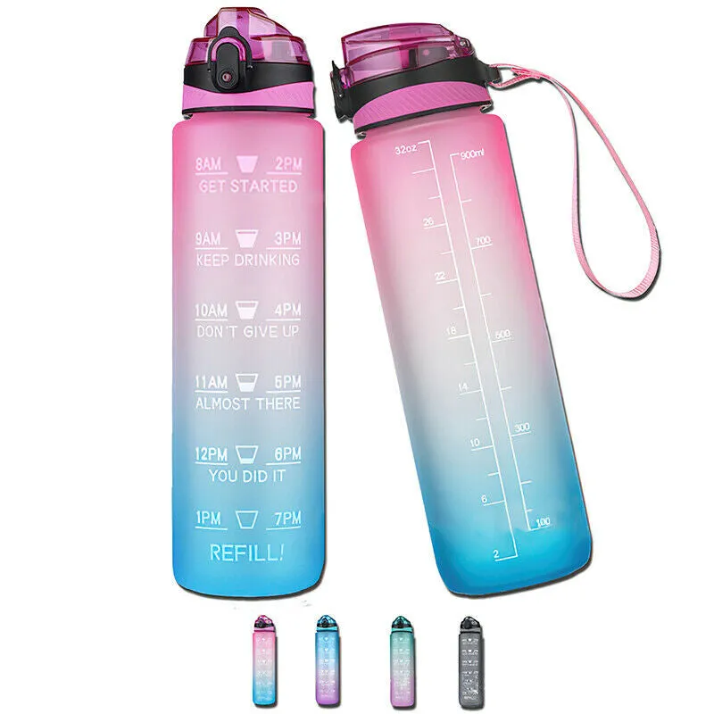 1000ml Gradient Color Water Bottles with Locking Cap Leak