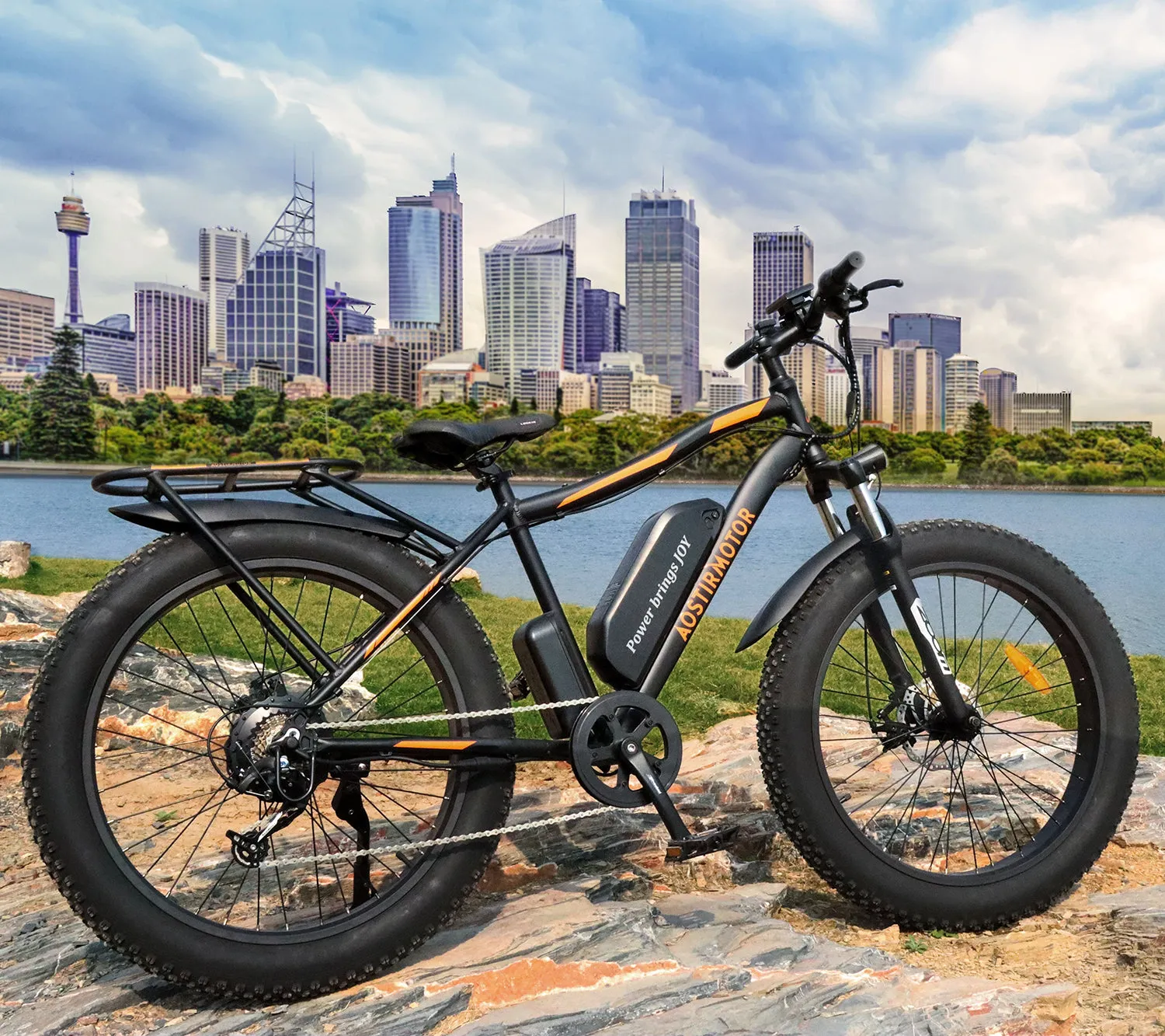 26" Electric Bike Ebike Bicycle 750W Motor Fat Tire With P7 48V 13AH Removable Li-Battery (Black)