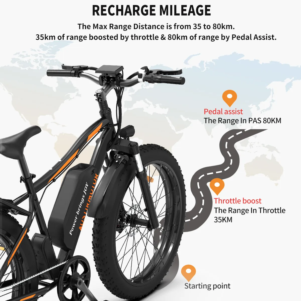 26" Electric Bike Ebike Bicycle 750W Motor Fat Tire With P7 48V 13AH Removable Li-Battery (Black)