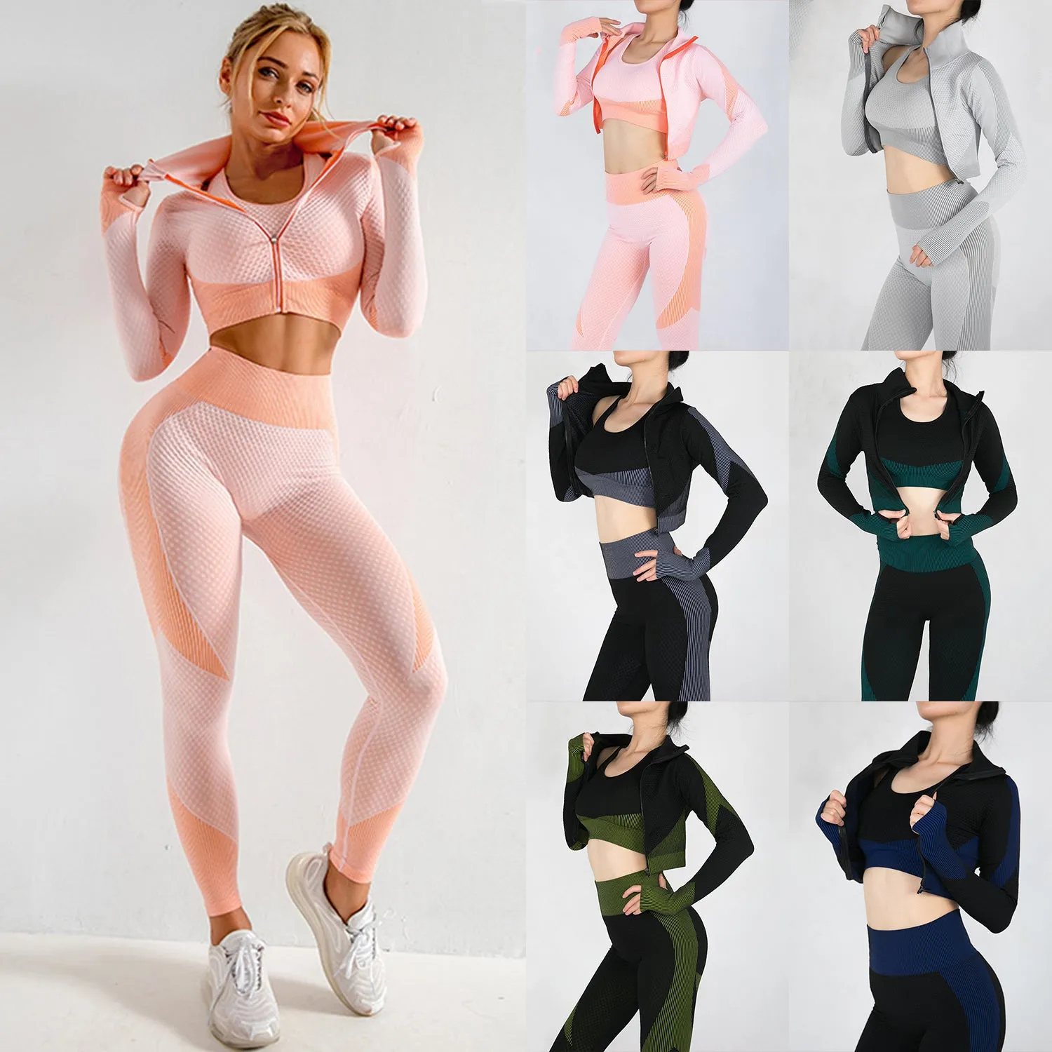 3 Pieces Women Fitness Sport Seamless Yoga Sets