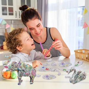 3D Kids DIY Graffiti Animals Building Coloring Puzzles Set