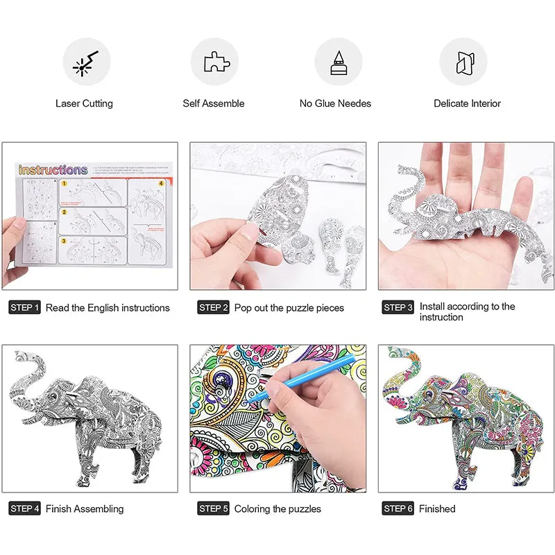 3D Kids DIY Graffiti Animals Building Coloring Puzzles Set