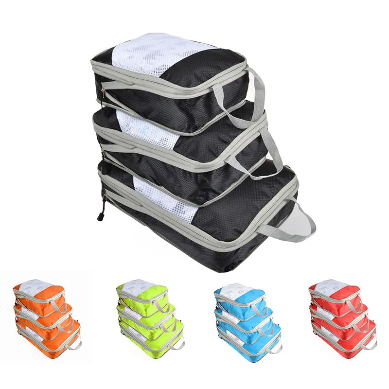 3PCS Travel Compressible Ziplock Mesh Nylon Storage Bags Set