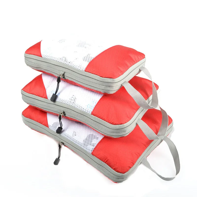 3PCS Travel Compressible Ziplock Mesh Nylon Storage Bags Set