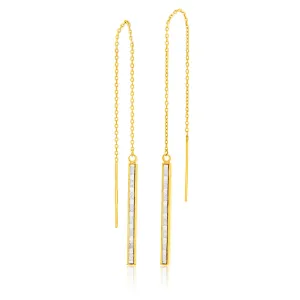 9ct Yellow Gold Silver Filled Crystal Thread Drop Earrings