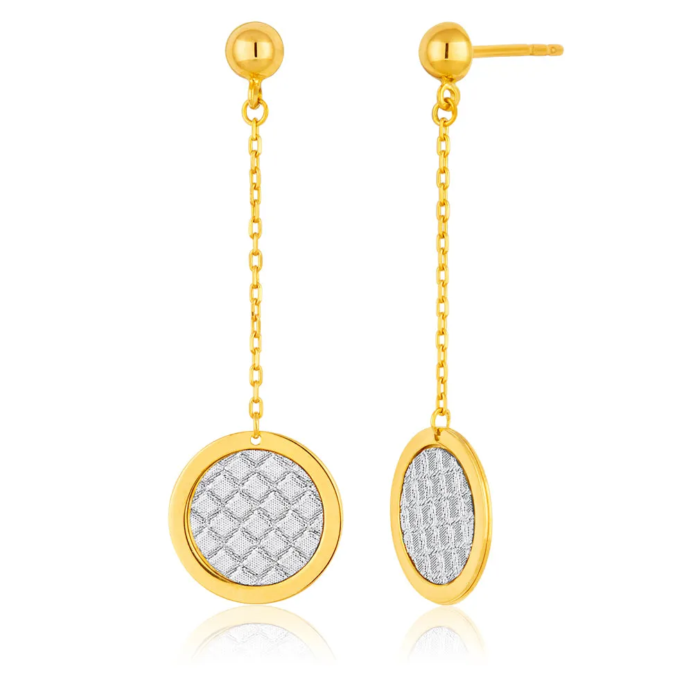 9ct Yellow Gold Silver Filled Stardust Dangling Circle Drop Earrings