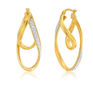 9ct Yellow Gold Silver Filled Stardust double Twist Hoops Earrings