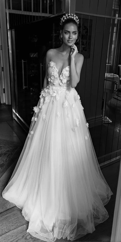 A-Line Wedding Dress with Hand-Made Flower Beading and Scoop Neckline, WD23022342