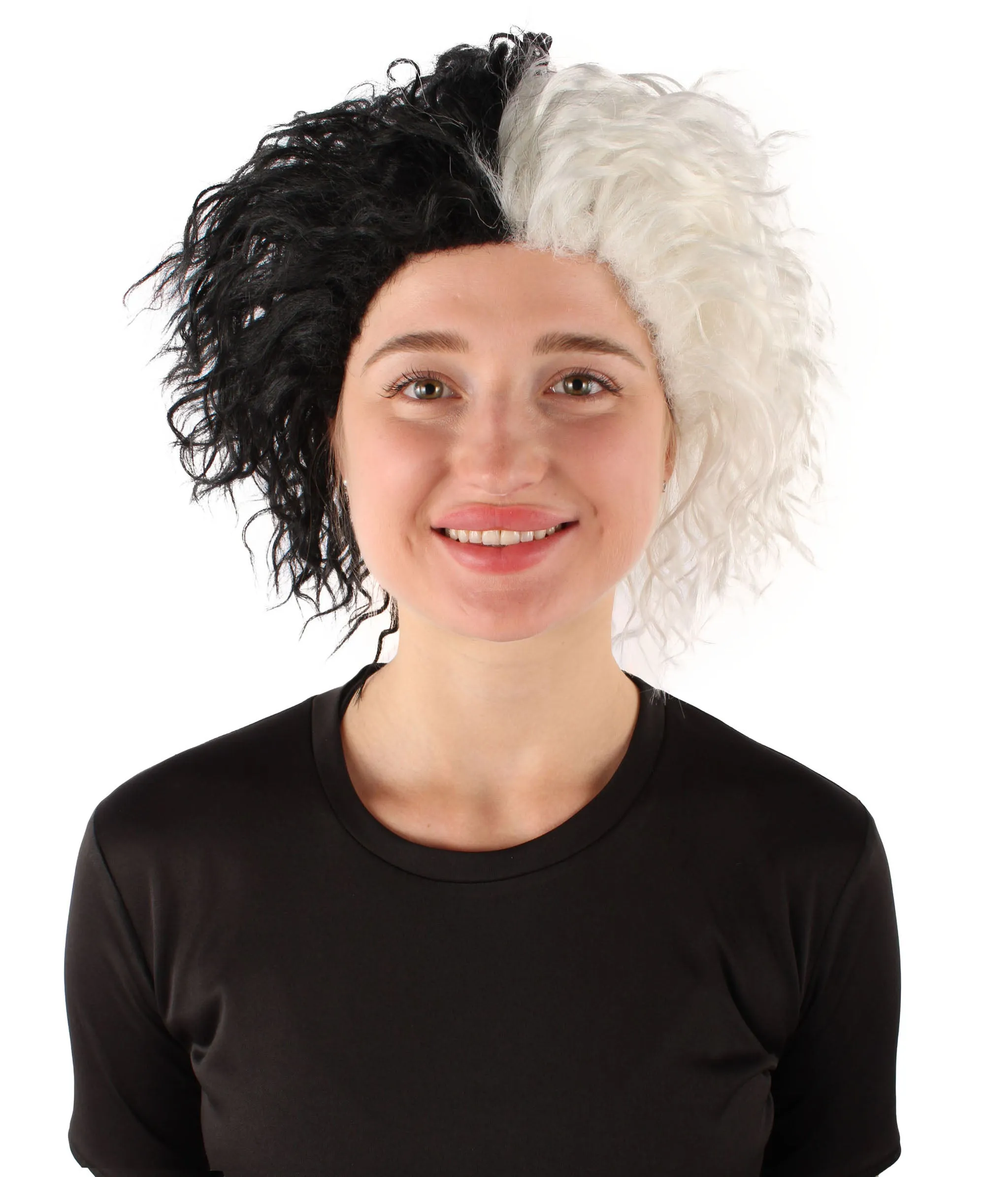 Adult Women’s Black & White Two-toned Curly Wig | Breathable Capless Cap | Flame-retardant Synthetic Fiber