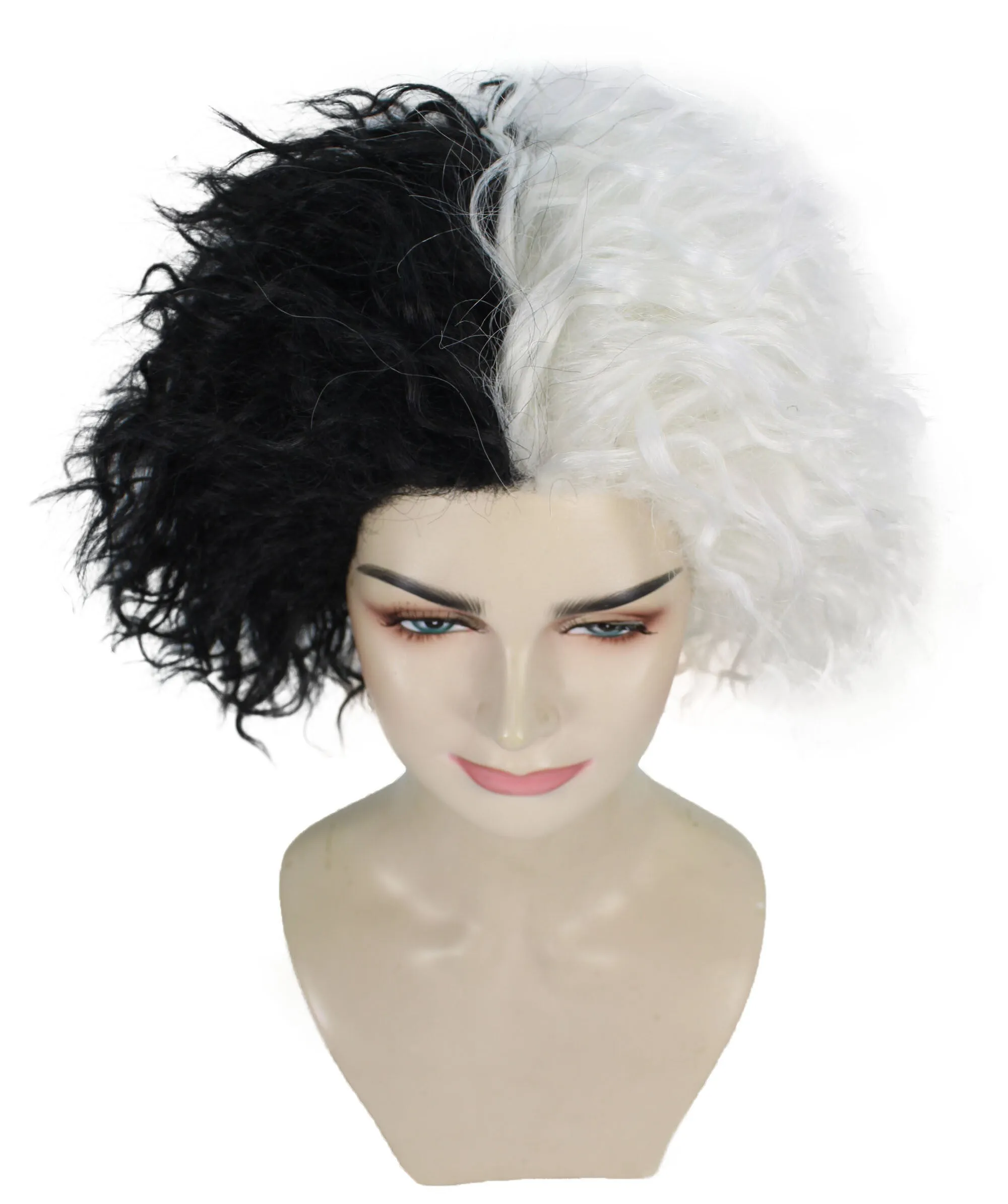 Adult Women’s Black & White Two-toned Curly Wig | Breathable Capless Cap | Flame-retardant Synthetic Fiber