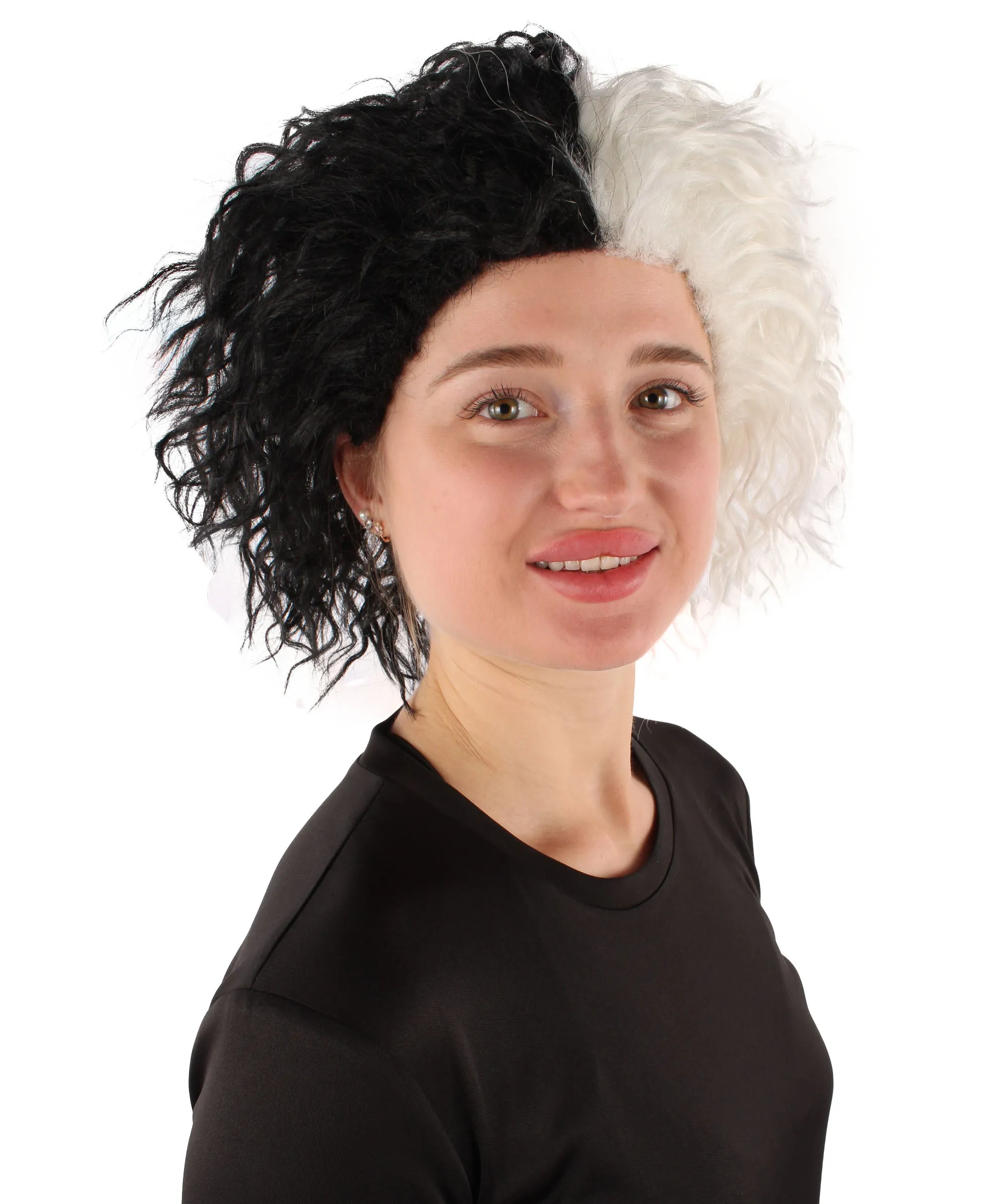 Adult Women’s Black & White Two-toned Curly Wig | Breathable Capless Cap | Flame-retardant Synthetic Fiber