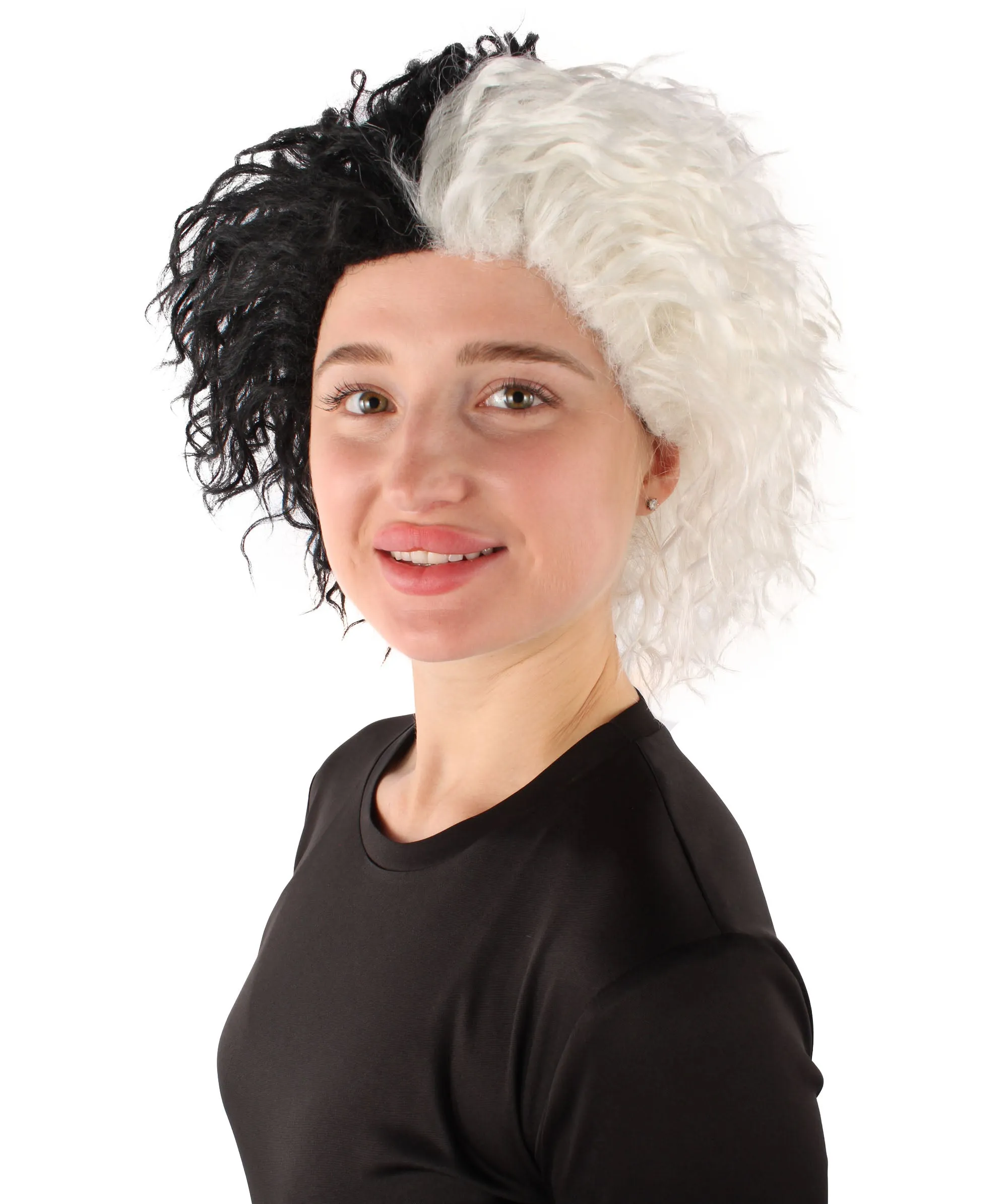 Adult Women’s Black & White Two-toned Curly Wig | Breathable Capless Cap | Flame-retardant Synthetic Fiber