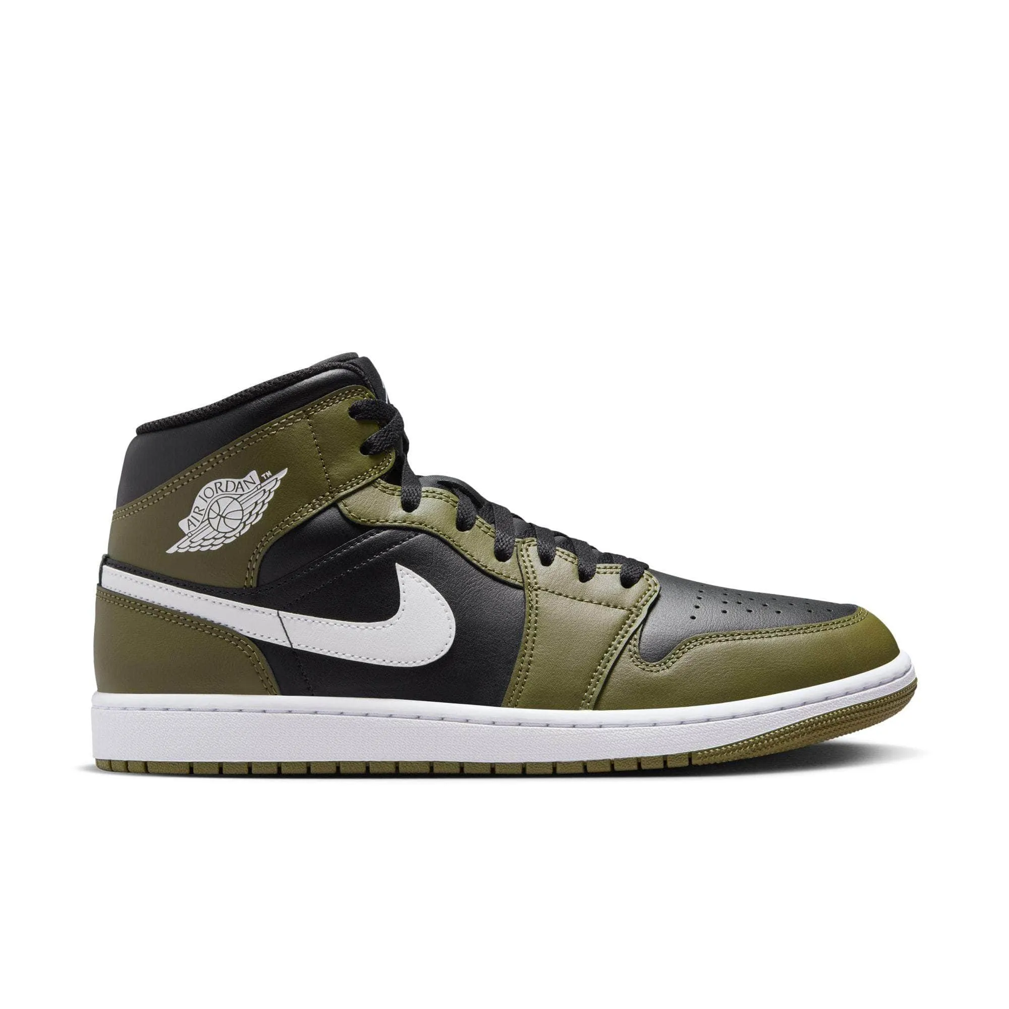 Air Jordan 1 Mid "Black White Olive" - Men's