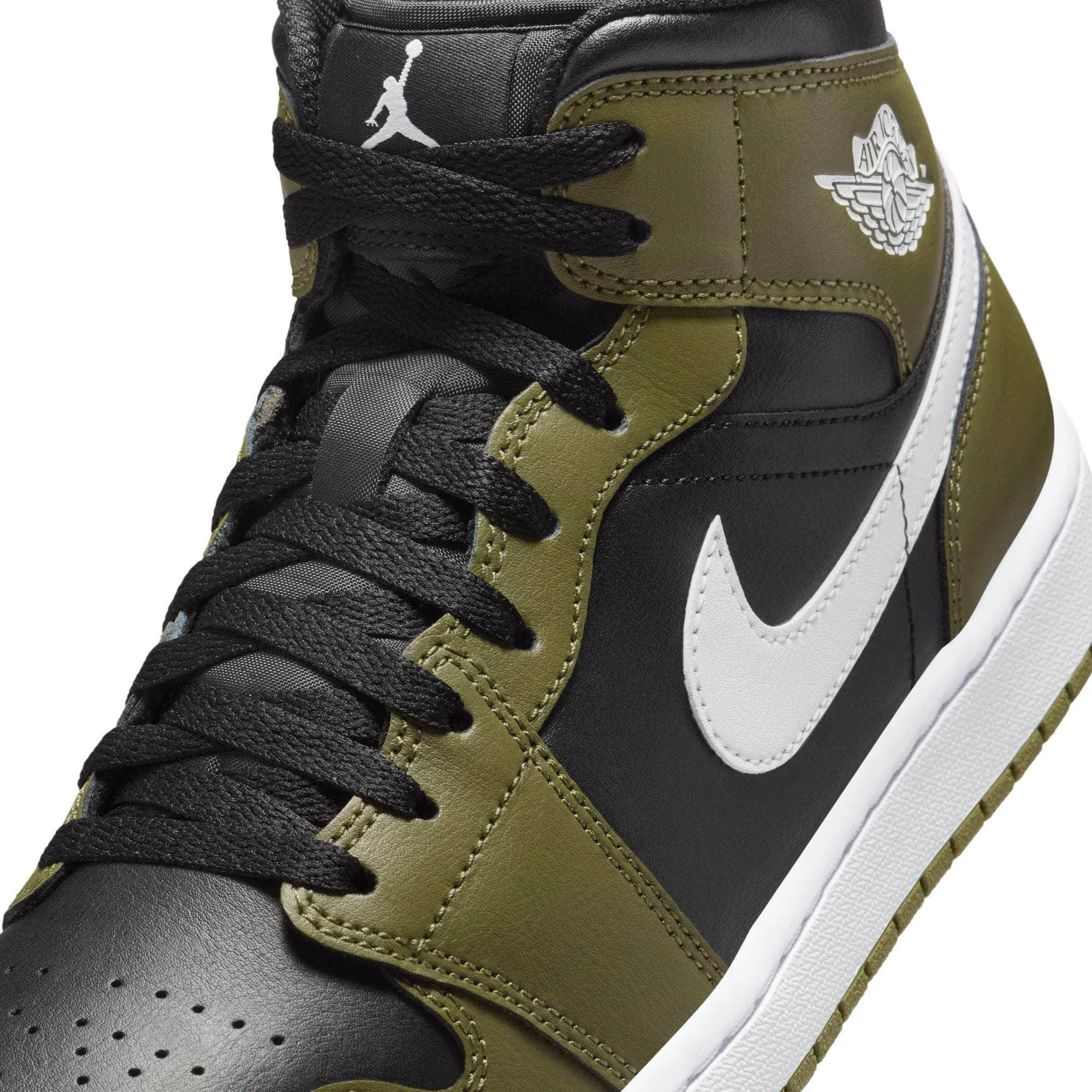 Air Jordan 1 Mid "Black White Olive" - Men's