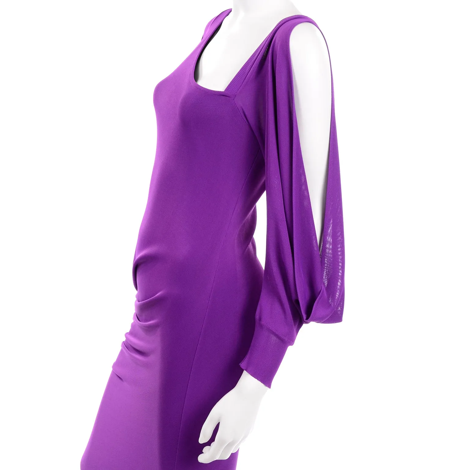 Alexander McQueen Purple Stretch Dress w/ Asymmetrical Neckline & Split Sleeves