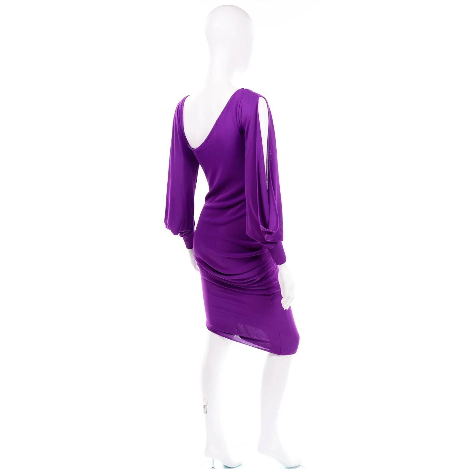 Alexander McQueen Purple Stretch Dress w/ Asymmetrical Neckline & Split Sleeves