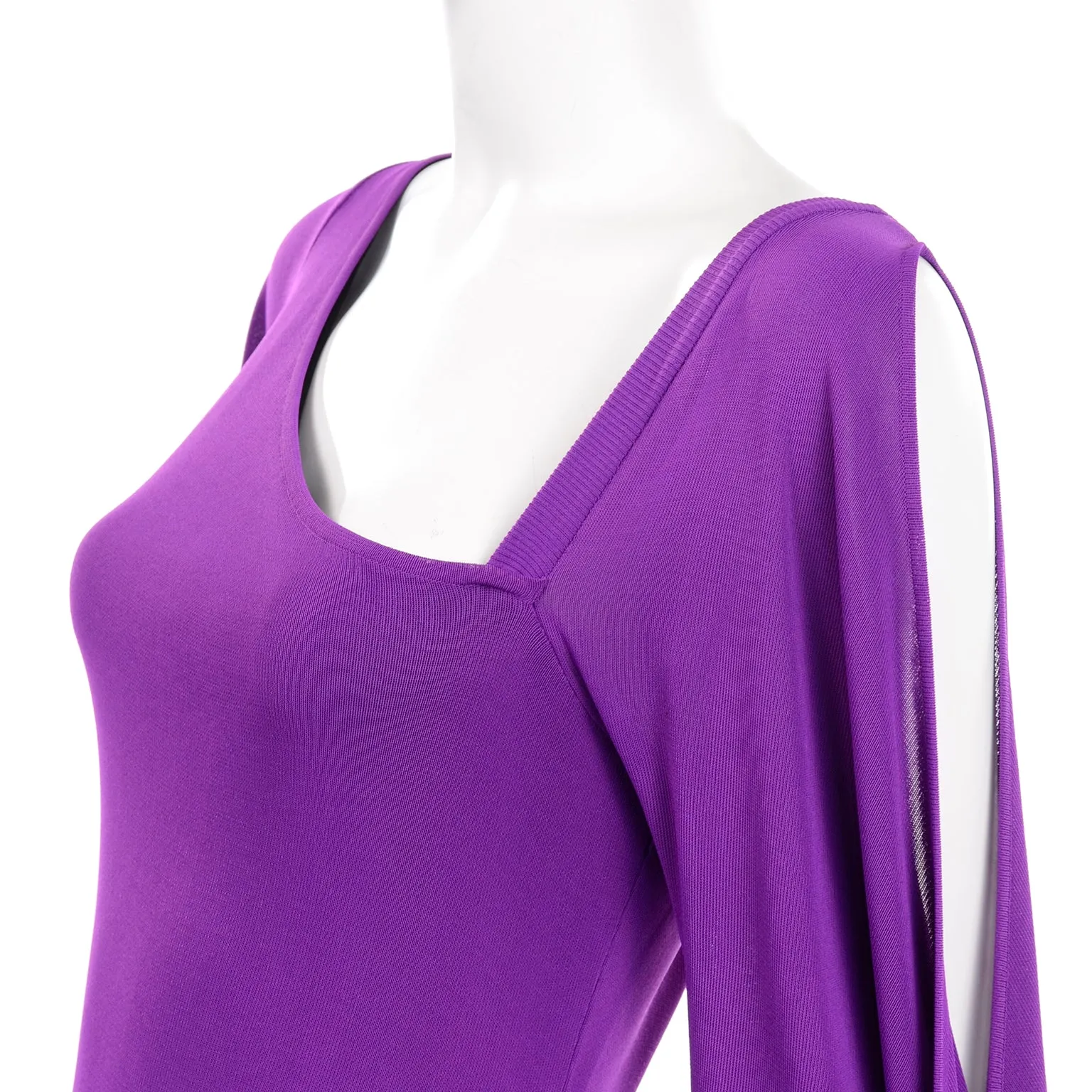 Alexander McQueen Purple Stretch Dress w/ Asymmetrical Neckline & Split Sleeves