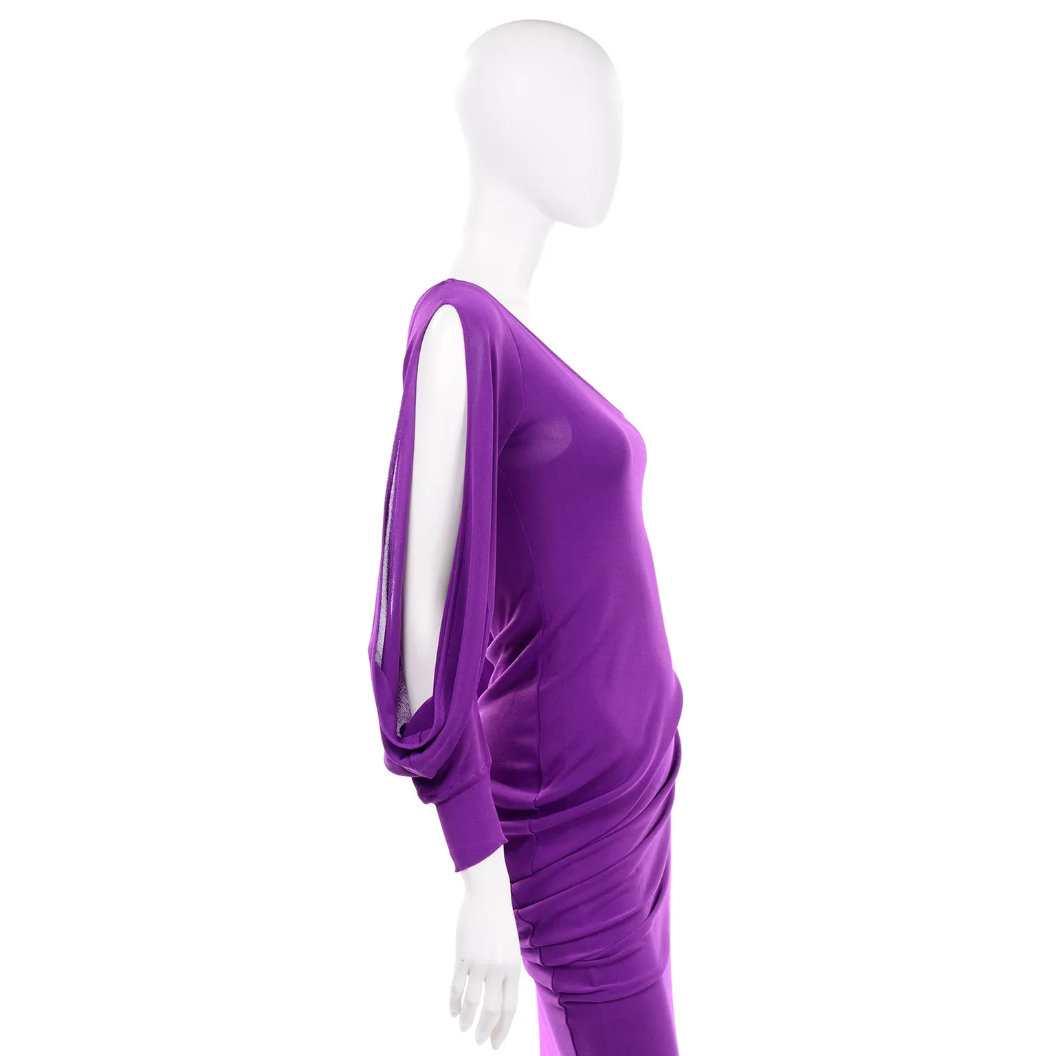 Alexander McQueen Purple Stretch Dress w/ Asymmetrical Neckline & Split Sleeves