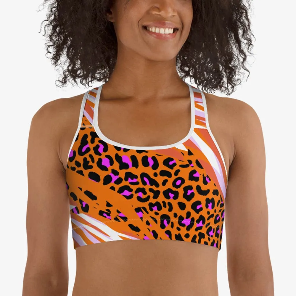 Animal Printed Sports Bra "Cheetiger" Orange