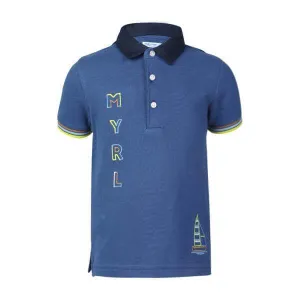 BABY BOYS SHORT SLEEVE EMBROIDERED POLO - BLUE