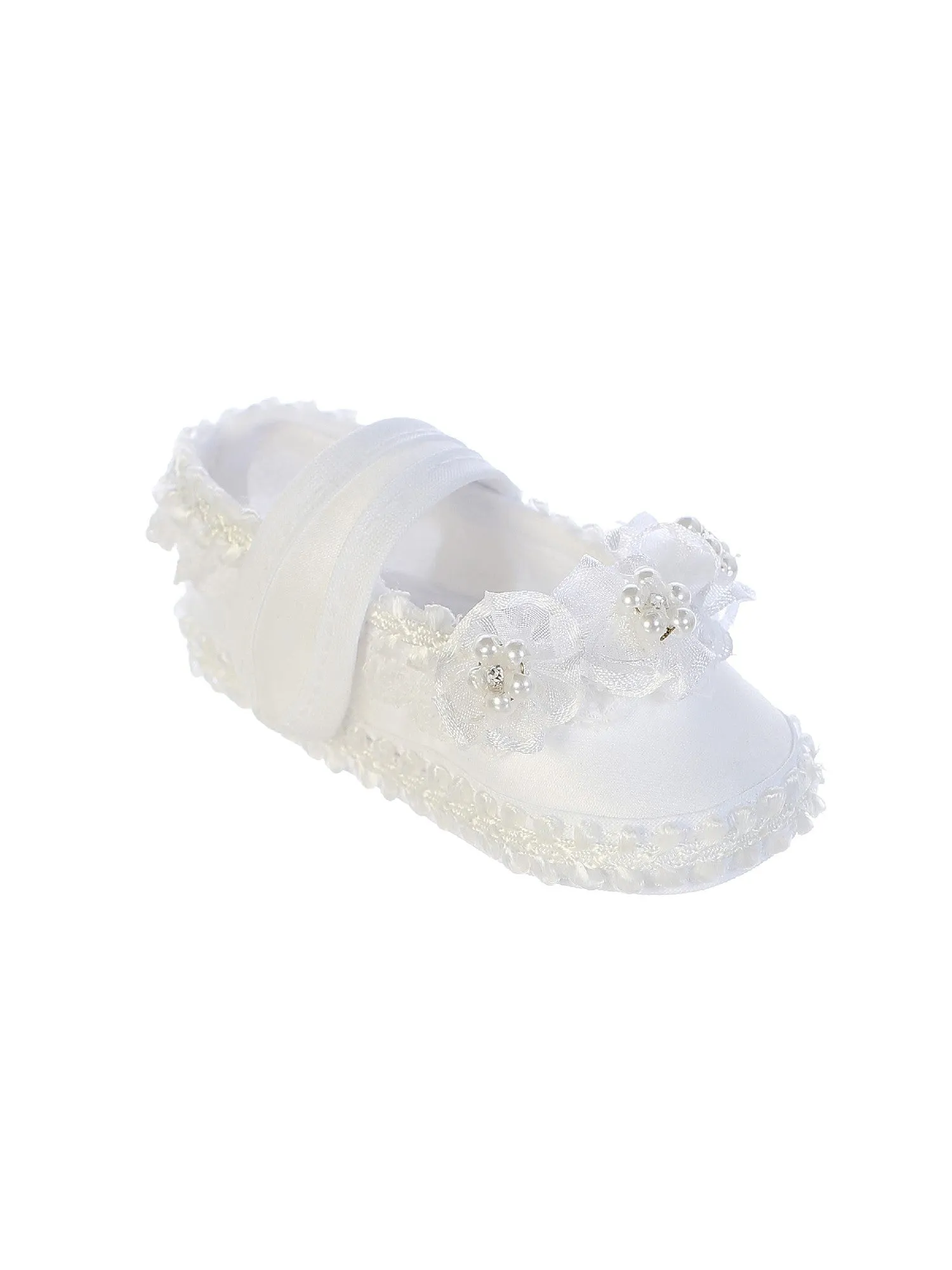 Baby Girls White Pearls Flower Strap Baptism Shoes S-L