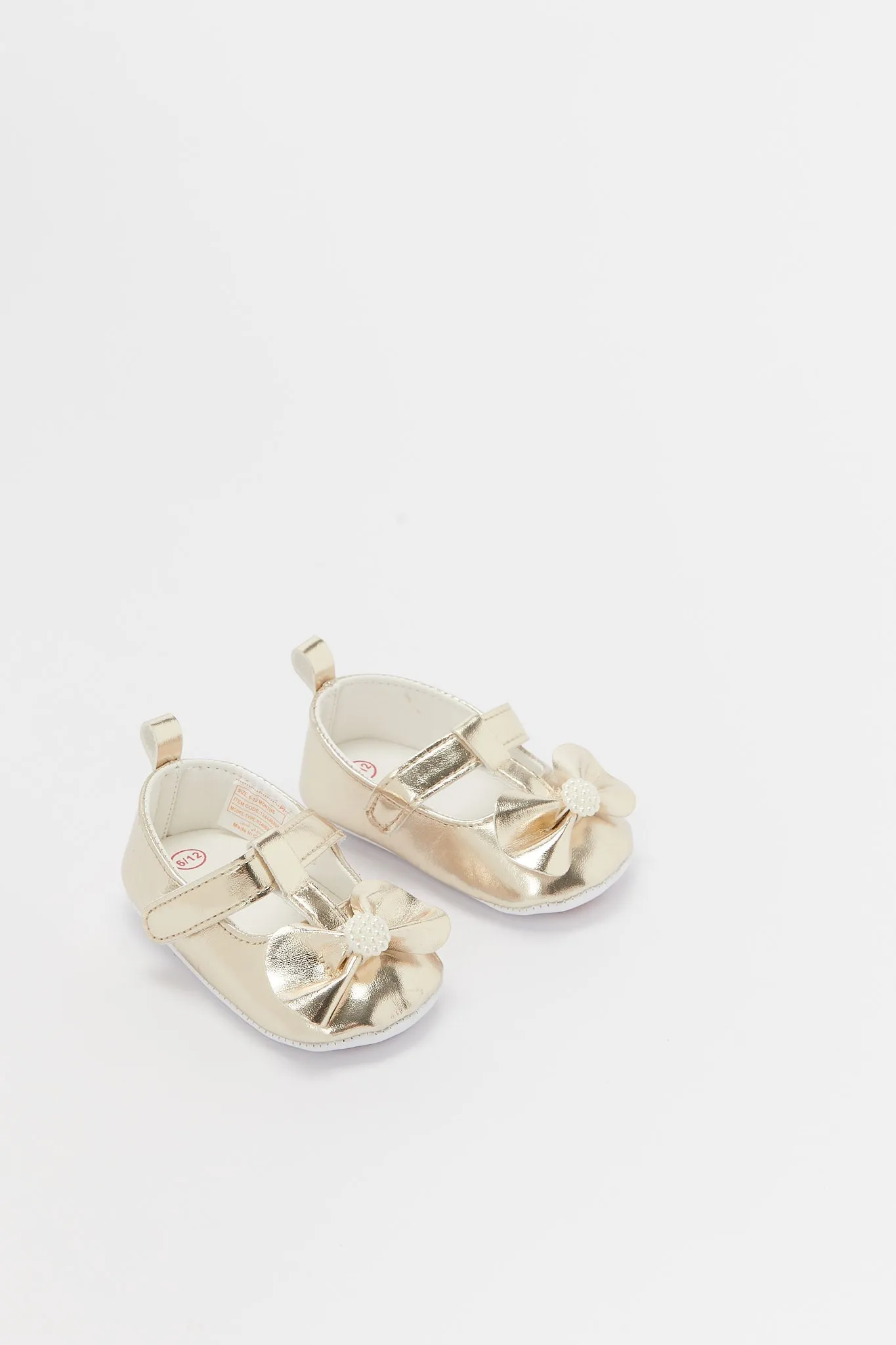 Baby Gold Bow Pram Shoe