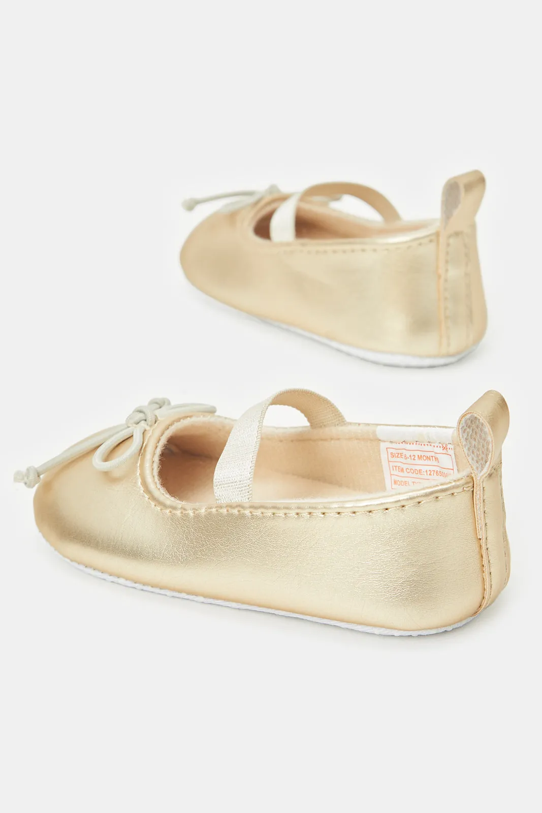 Baby Gold Bow Pram Shoe