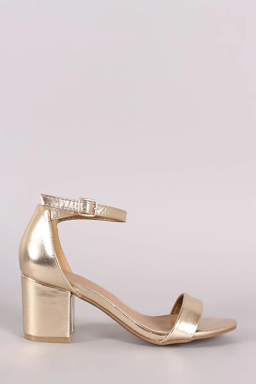 Bamboo Metallic Ankle Strap Open Toe Block Heel