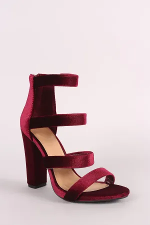 Bamboo Strappy Velvet Ladder-Up Chunky Heel