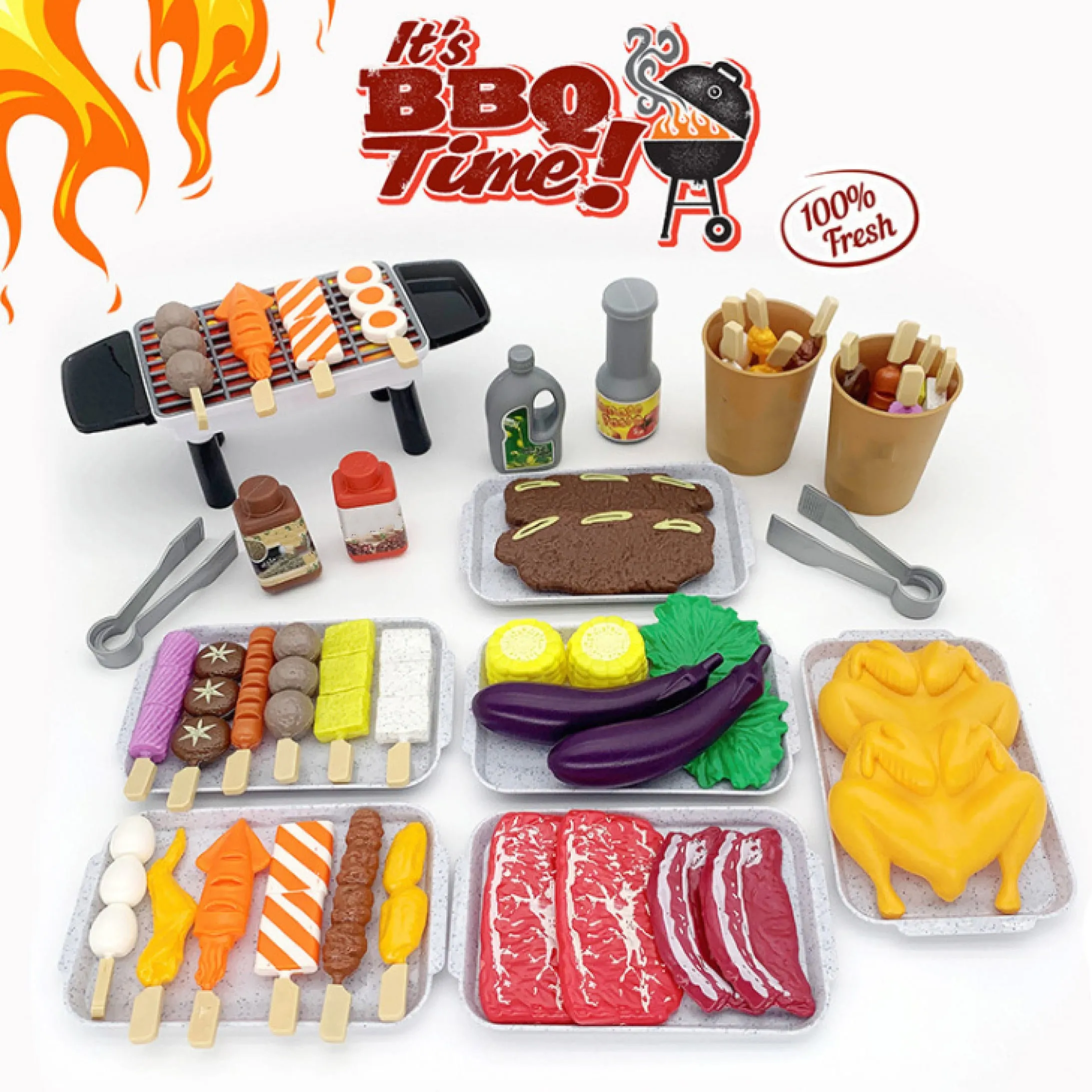 BBQ Simulation Chinese Western Food Kitchen Tableware Toy Set