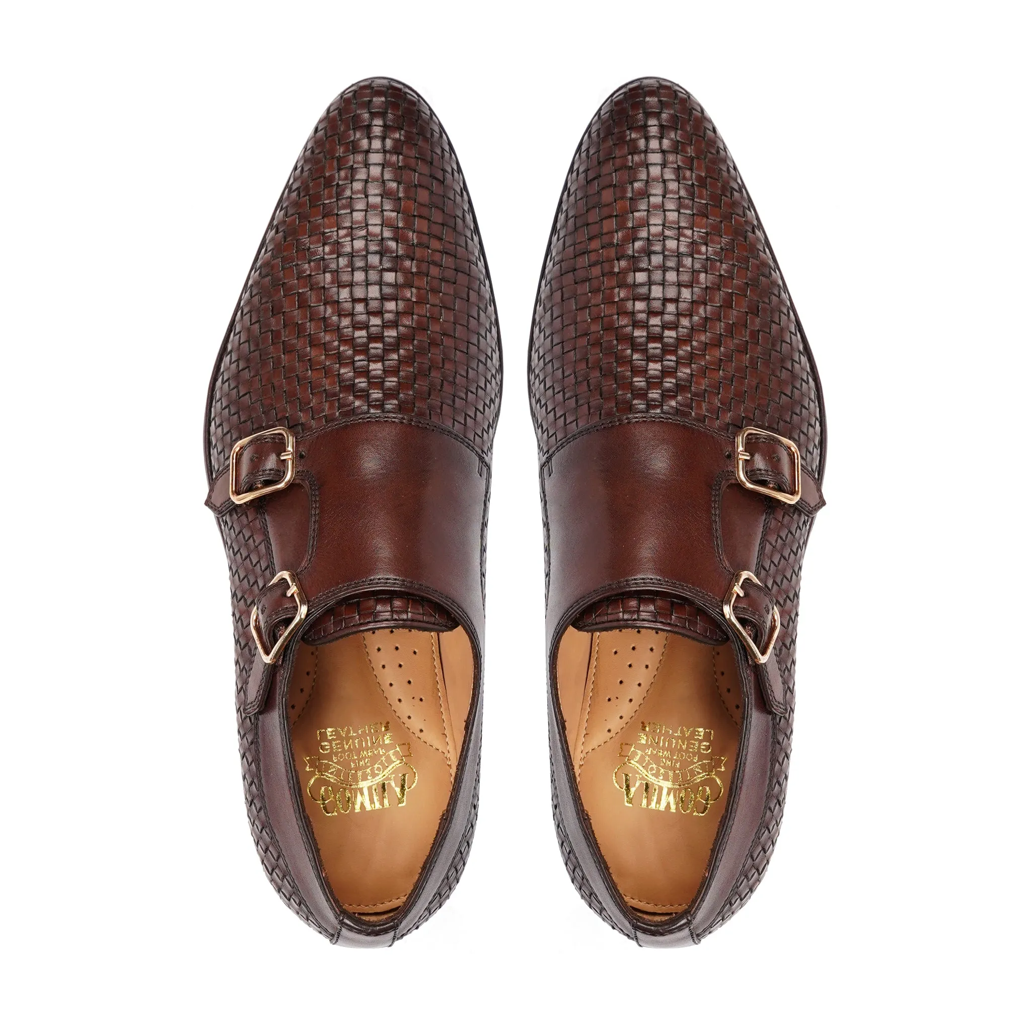 Bihar - Men's Reddish Brown Hand Woven Calf Leather Double Monkstrap