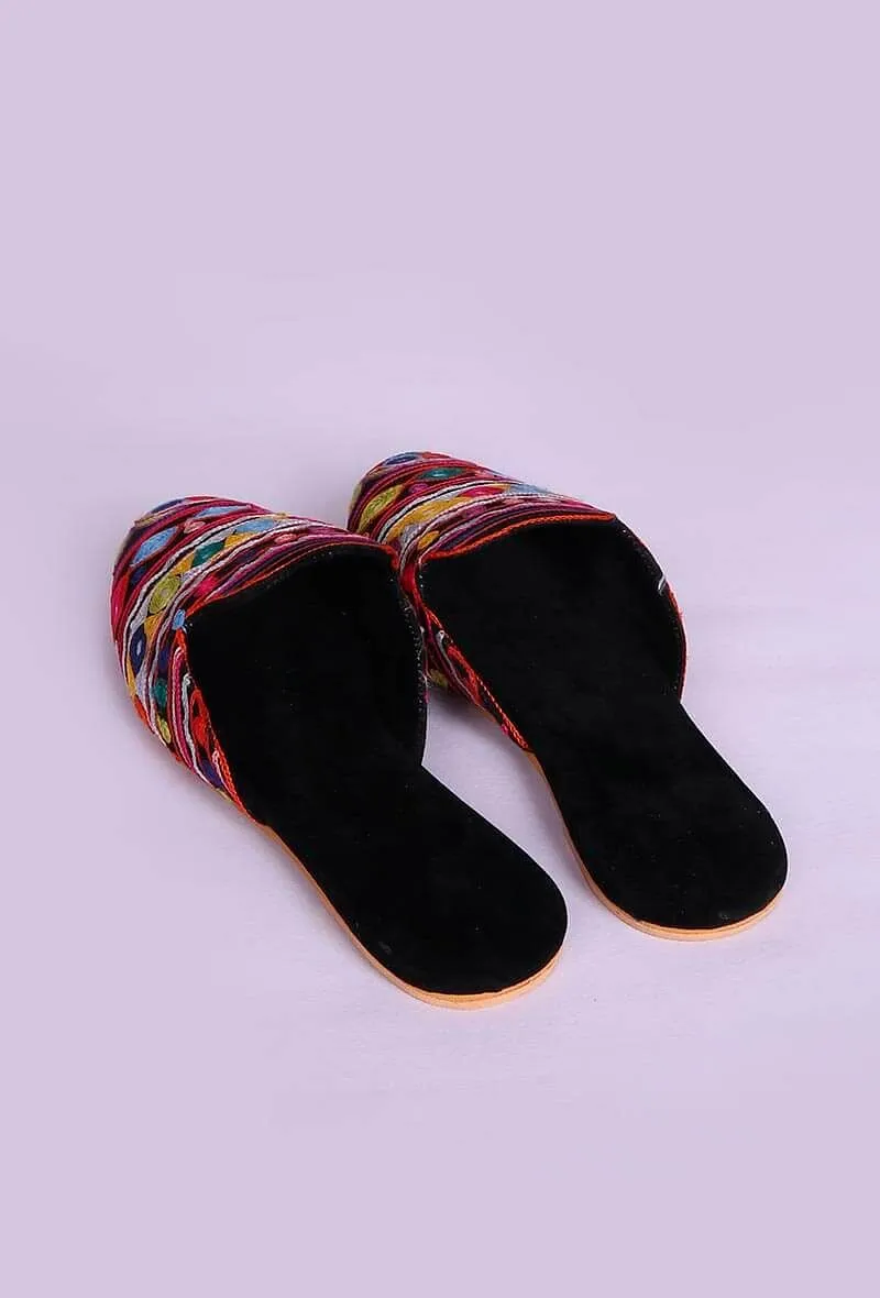 Black Chomuk Mirror Embroidery Suede Kutch Mules