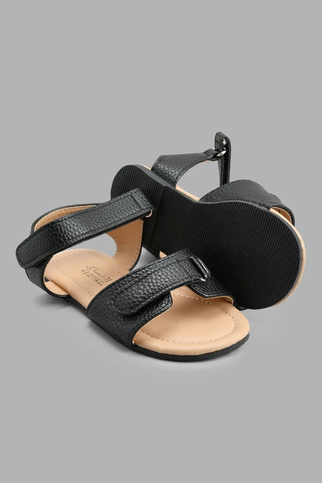 Black Double Velcro Strap Sandal