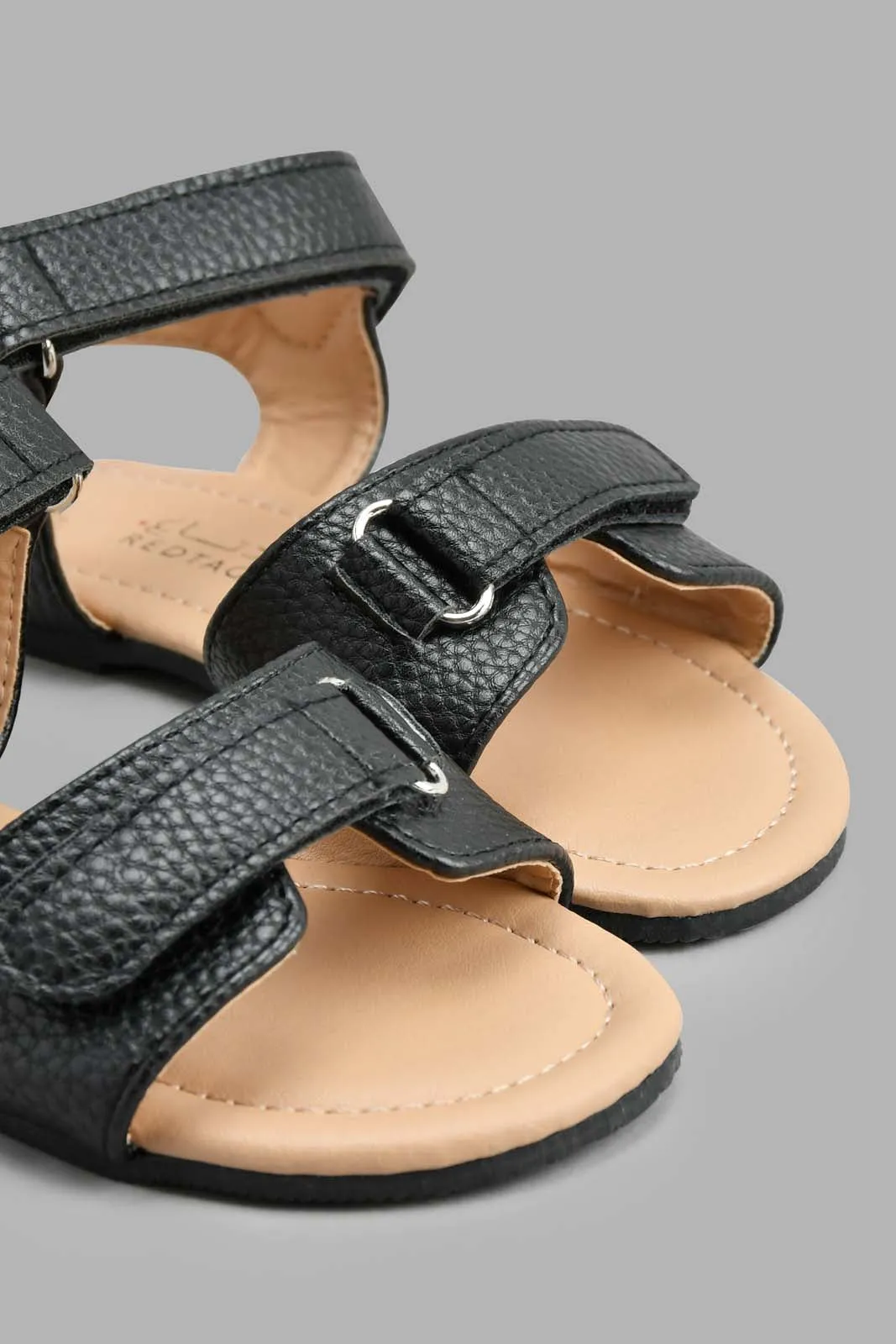 Black Double Velcro Strap Sandal