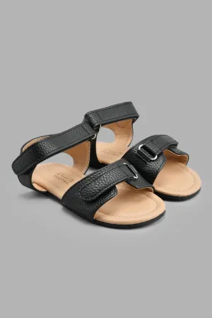 Black Double Velcro Strap Sandal