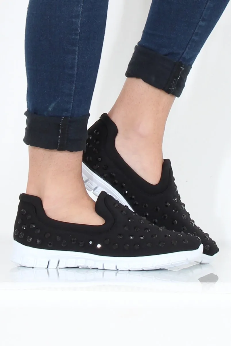 Black Jewel Slip On Trainers - Leya