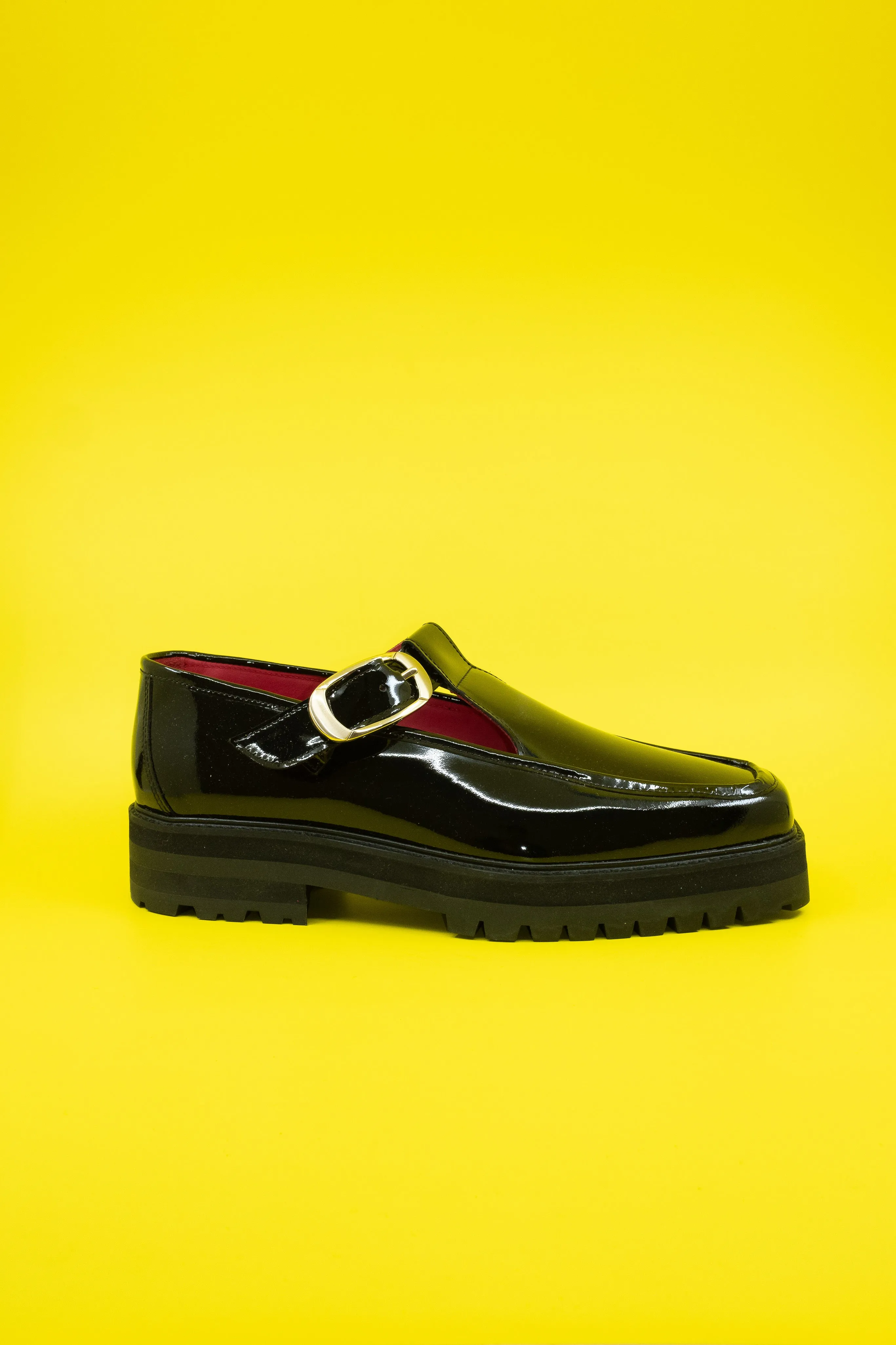 Black Patent Leather T-Bar Loafers