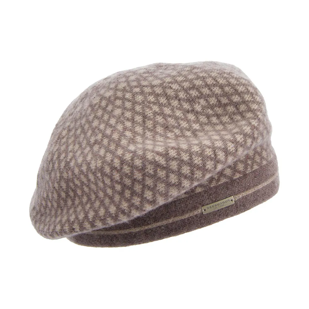 Boiled Wool Beret With Grafical Pattern