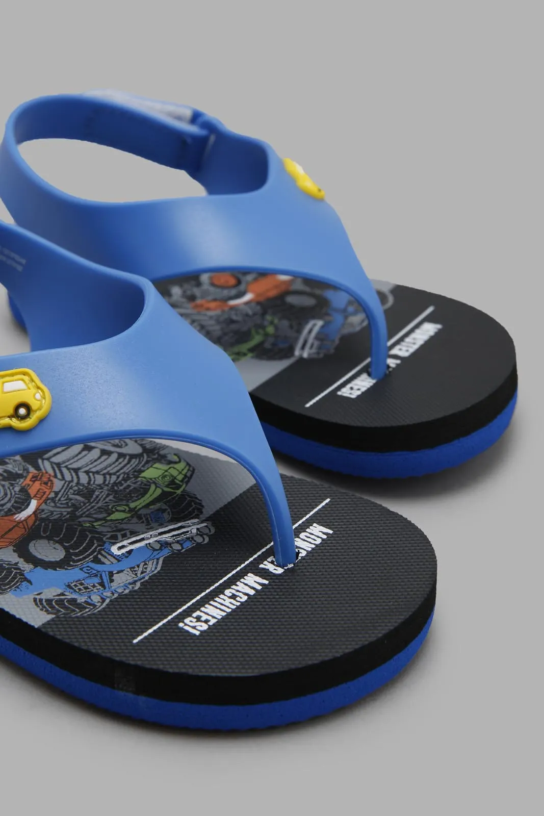 Boys Black And Blue Truck Velcro Flipflop