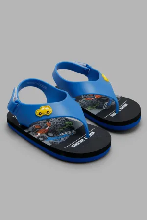 Boys Black And Blue Truck Velcro Flipflop