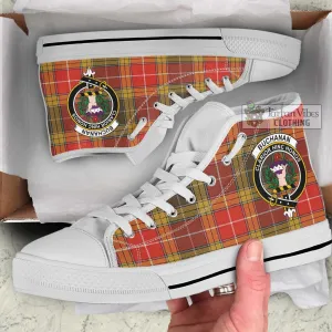 Buchanan Old Set Weathered Tartan High Top Shoes with Family Crest