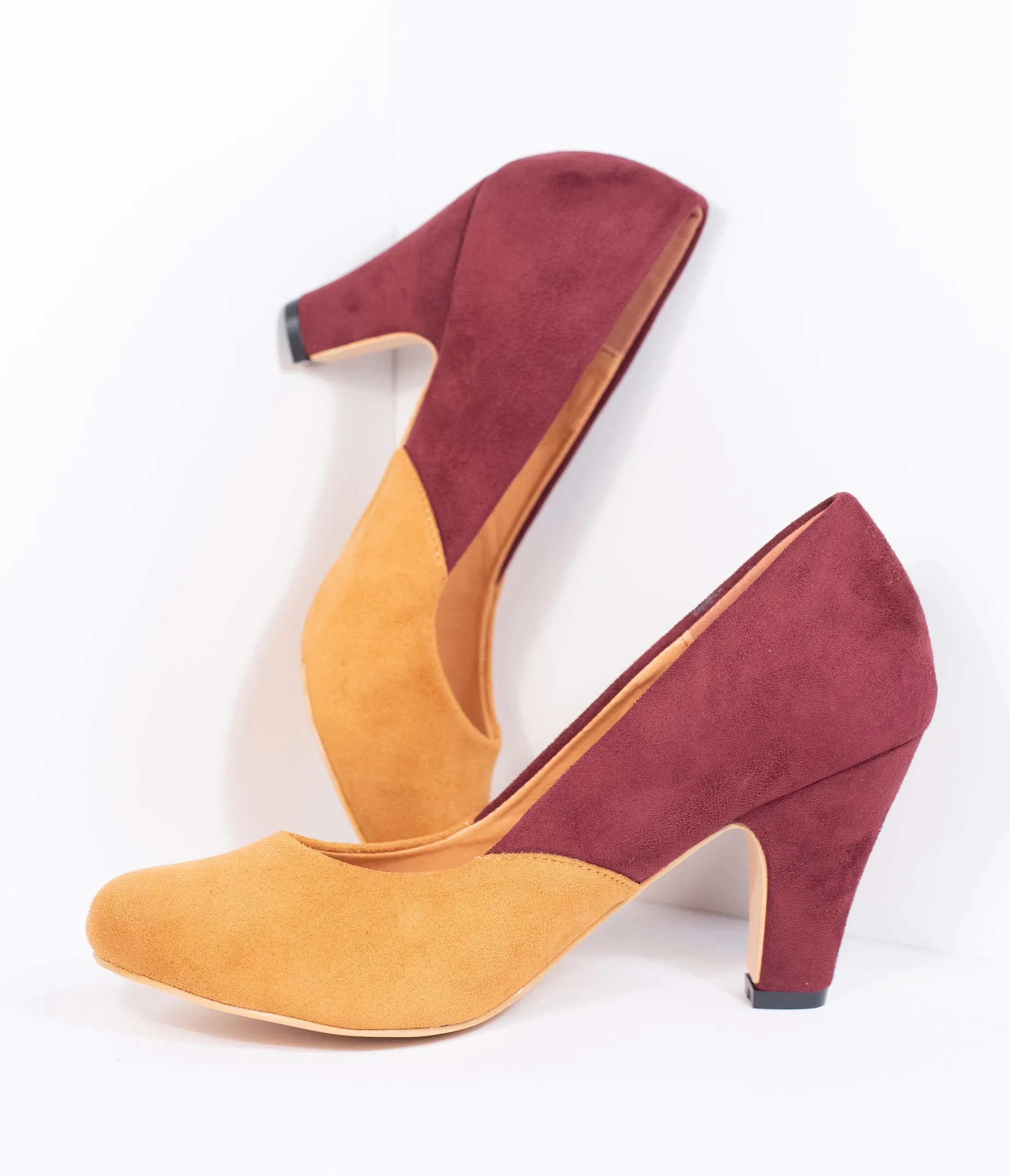 Burgundy & Mustard Suede Two Tone Pumps