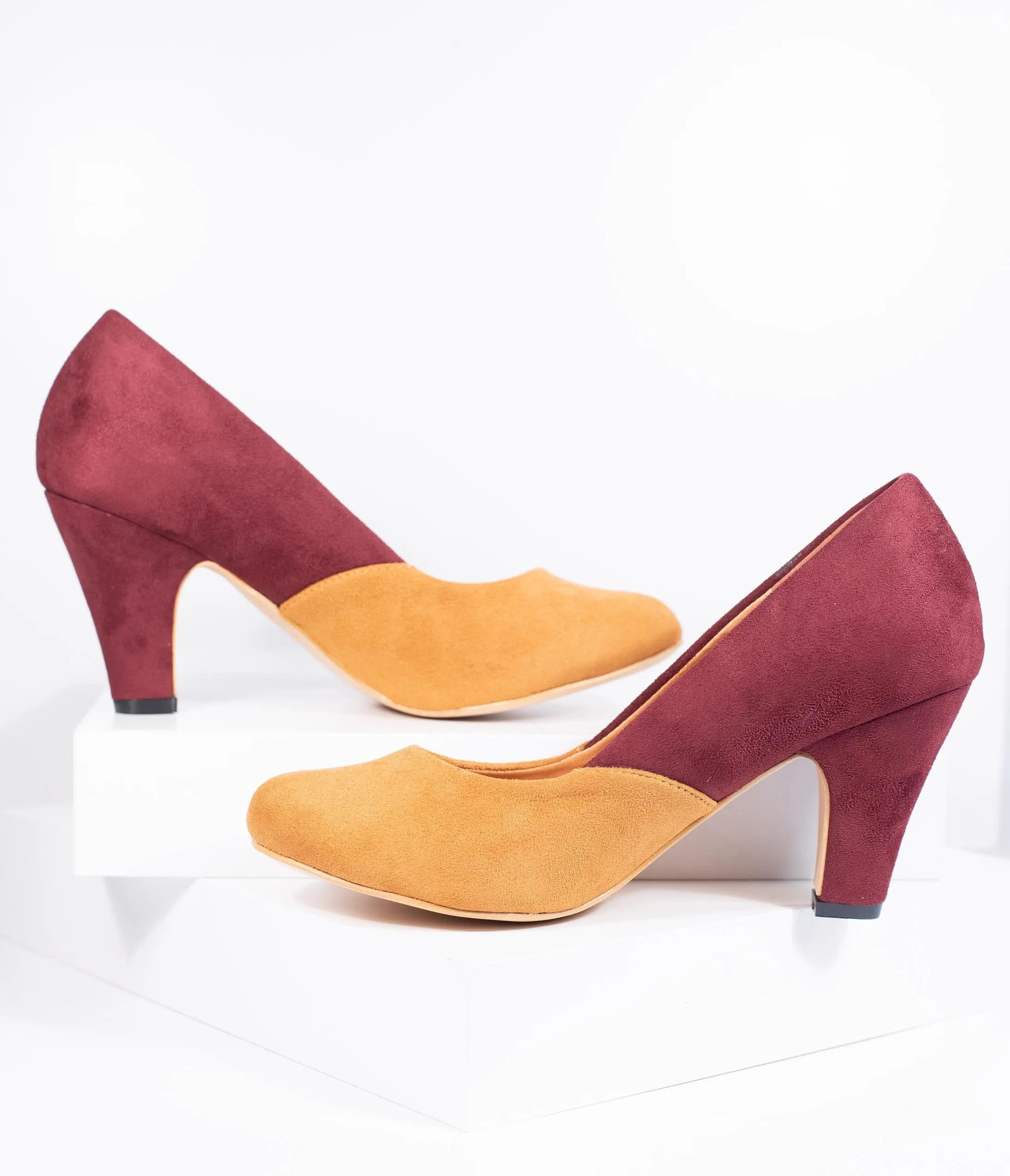 Burgundy & Mustard Suede Two Tone Pumps