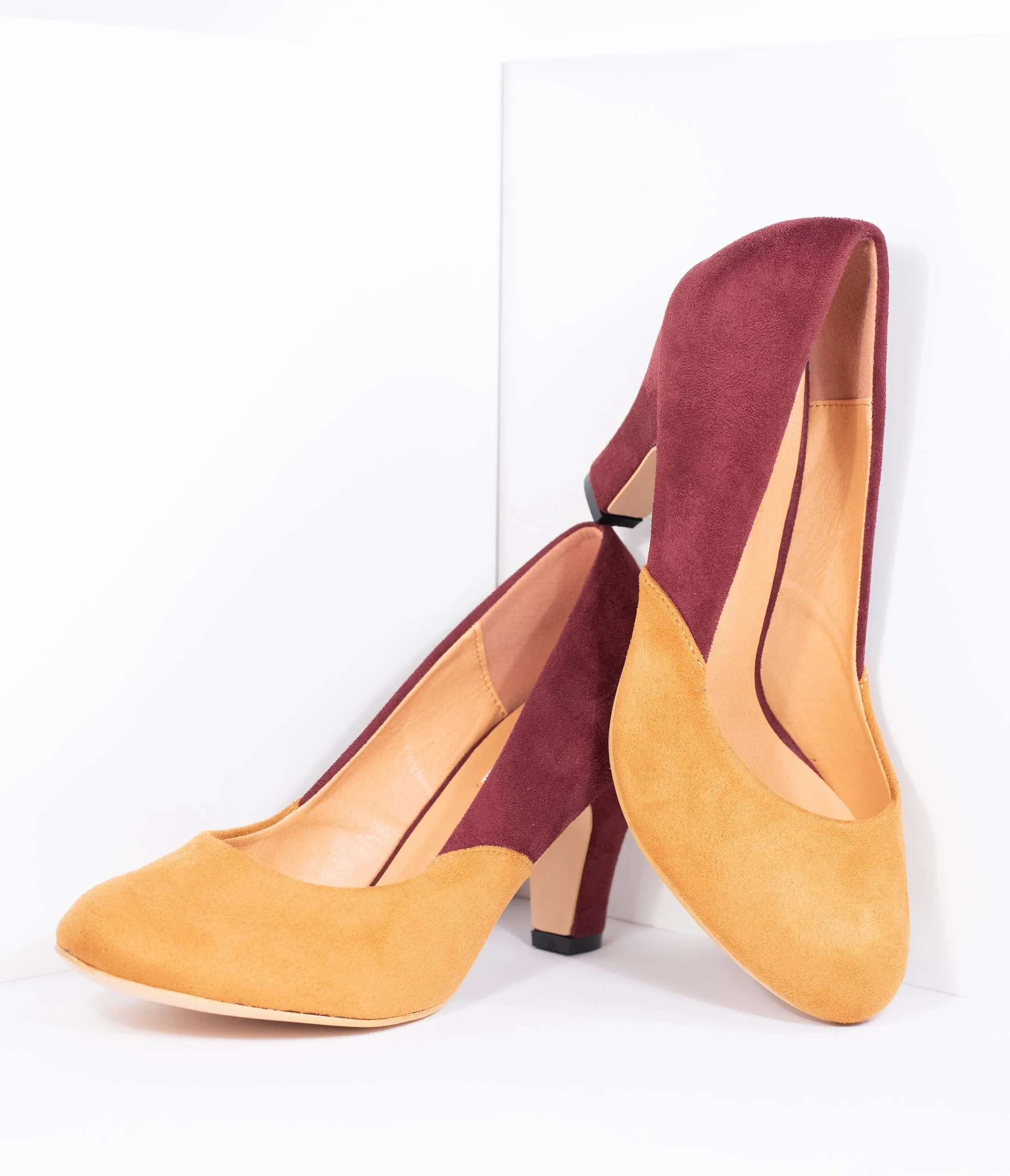 Burgundy & Mustard Suede Two Tone Pumps