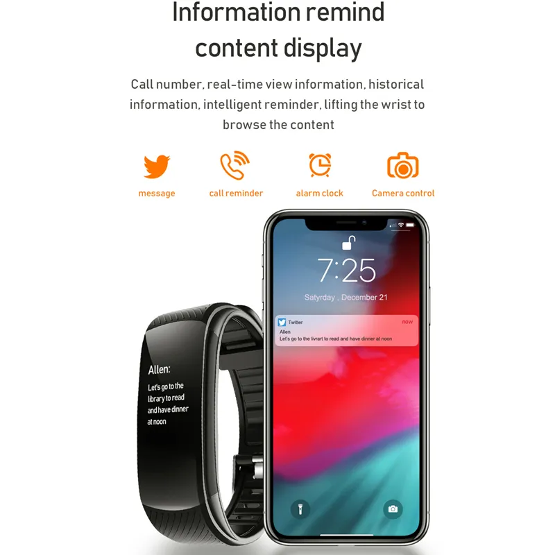 C5S Smart Bracelet Sports Pedometer Heart Rate Blood Pressure Smart Watch