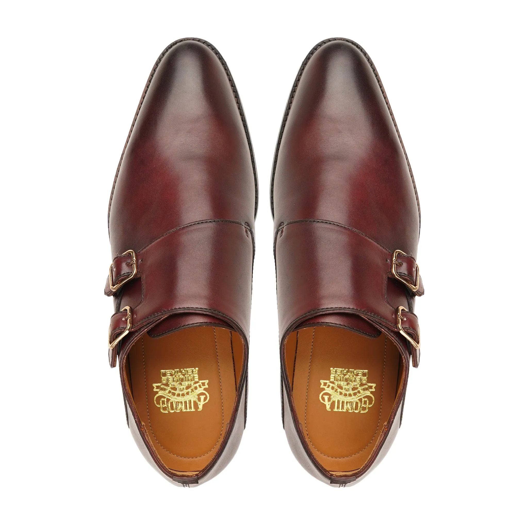 Camaro - Men's Burgundy Brown Calf Leather Double Monkstrap