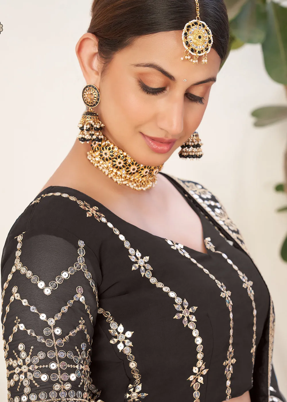 Charming Black Bordered Sequins Sangeet Wear Lehenga Choli