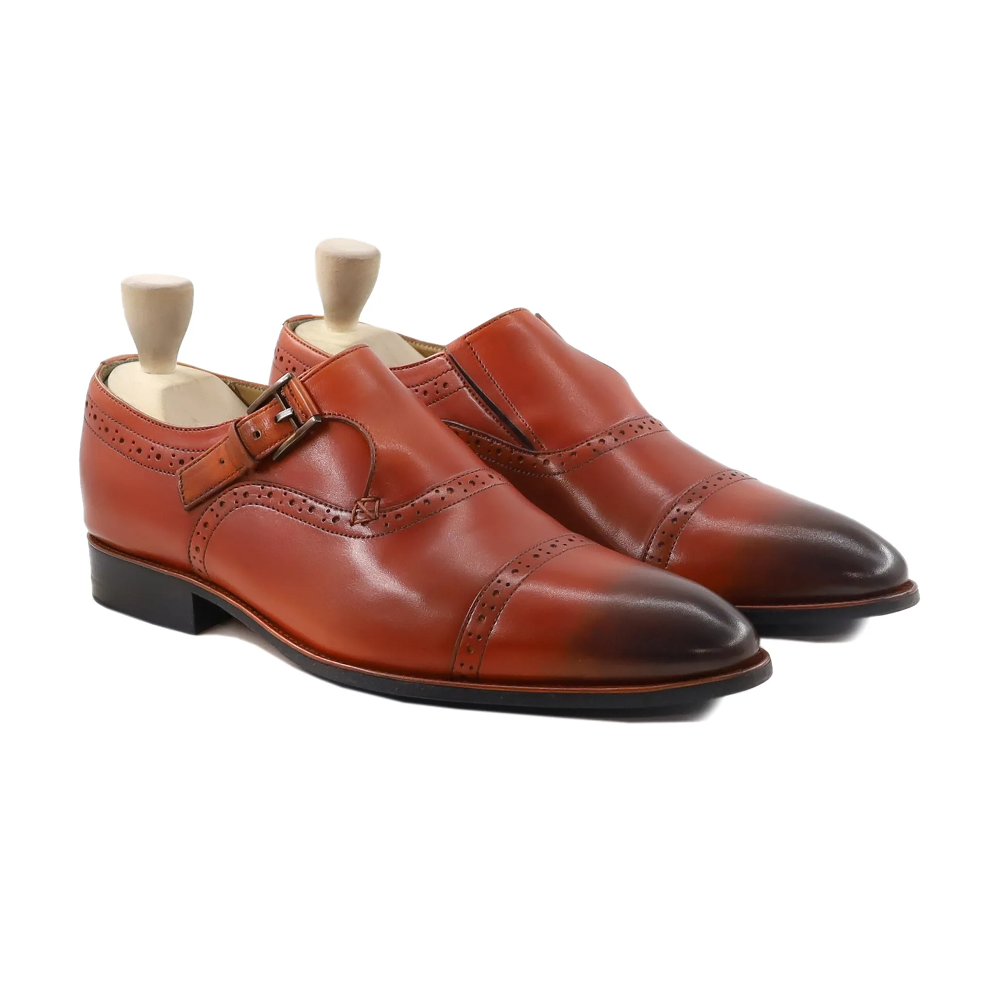 Cinda - Men's Orange Tan Calf Leather Single Monkstrap