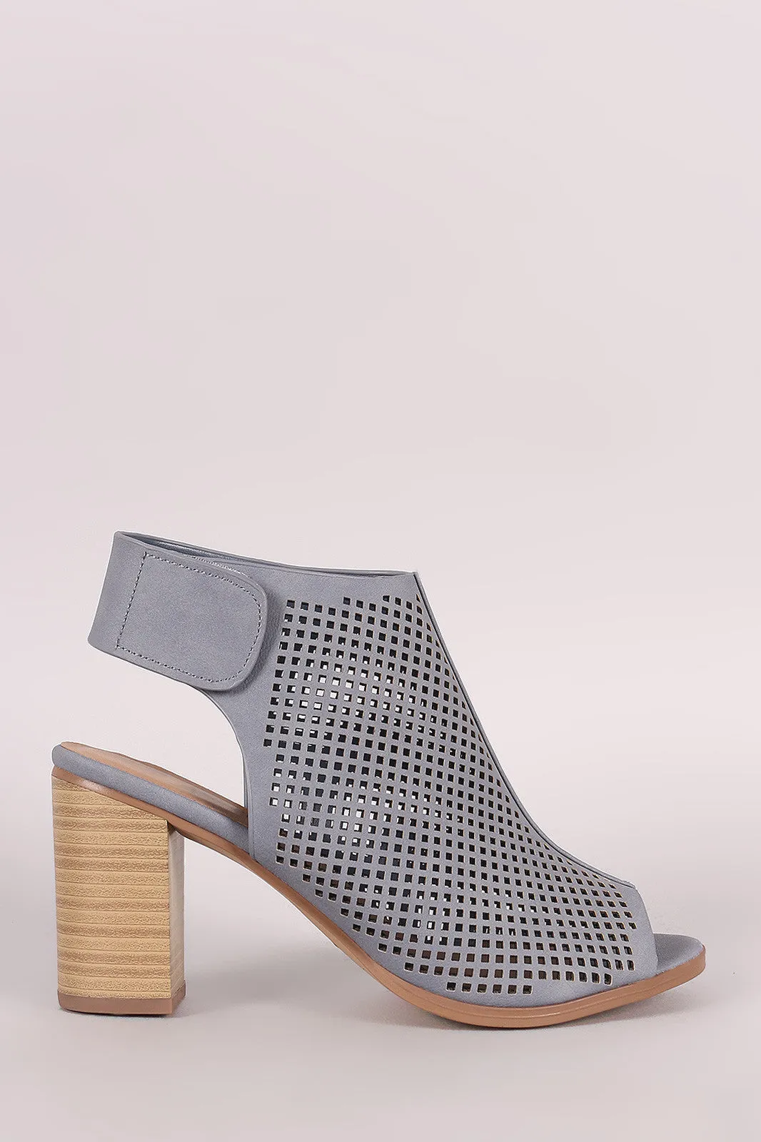 City Classified Perforated Peep Toe Chunky Heel