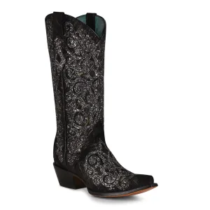 CORRAL WOMEN'S BLACK OVERLAY EMBROIDERY WESTERN BOOTS - C3776